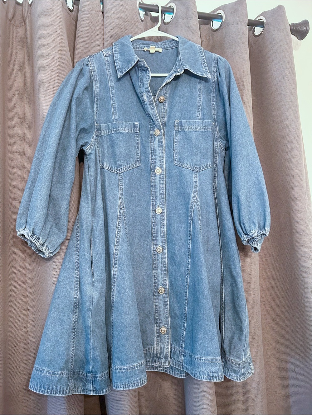 entro Chambray Button-Front Midi Dress - Blue - Picture 4 of 5
